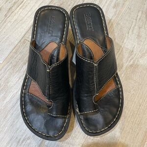 Born Black Leather Women’s Wedge Sandals